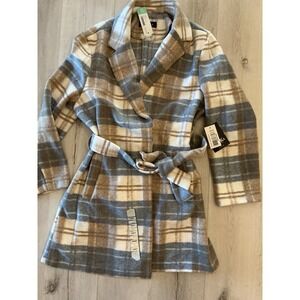 Mo-Ka Santa Fe Apparel Women Tie Waist Plaid Jacket Blue Size L Stitch Fix NWT